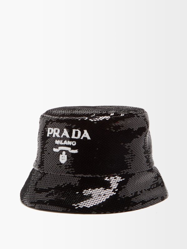 Black Logo sequinned bucket hat | Prada | MATCHES UK