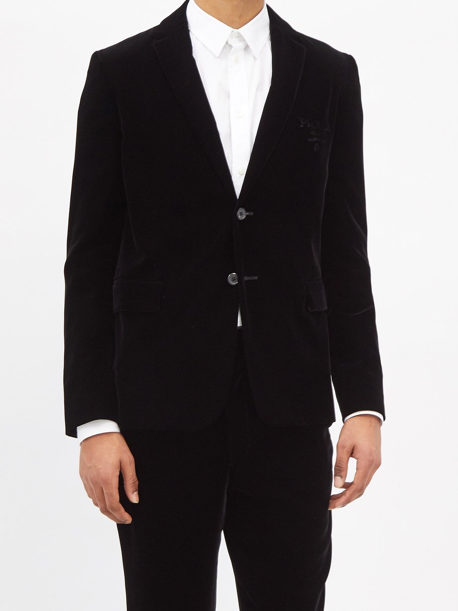 Black Chenille-logo velvet suit jacket | Prada | MATCHES UK