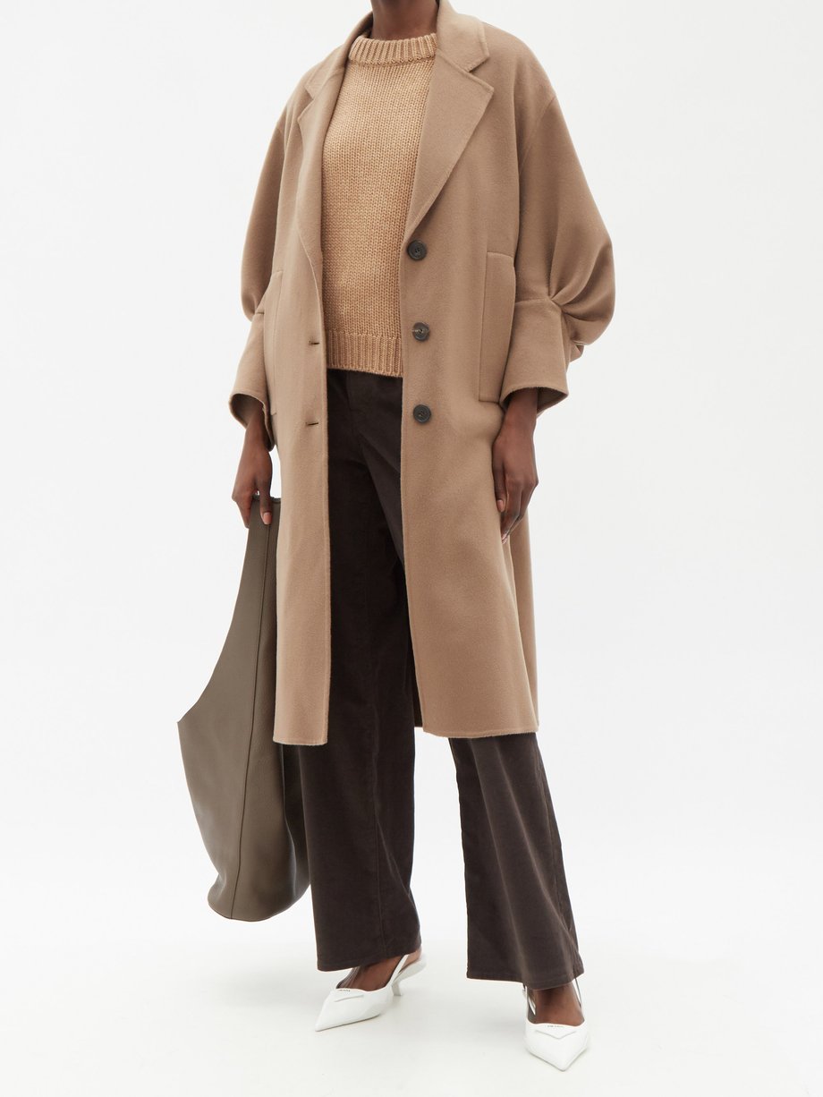 Camel Puffed-sleeve cashmere coat | Prada | MATCHESFASHION US