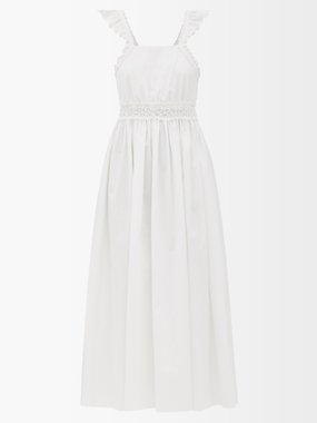 Chloé Smocked cotton-poplin midi dress