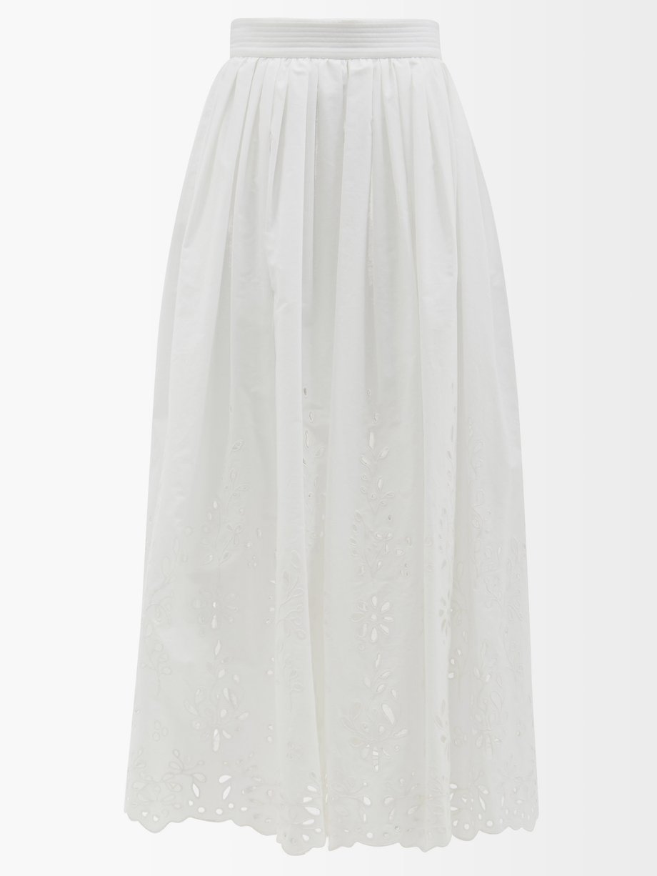 White Broderie anglaise cotton-poplin midi skirt | Chloé | MATCHES UK