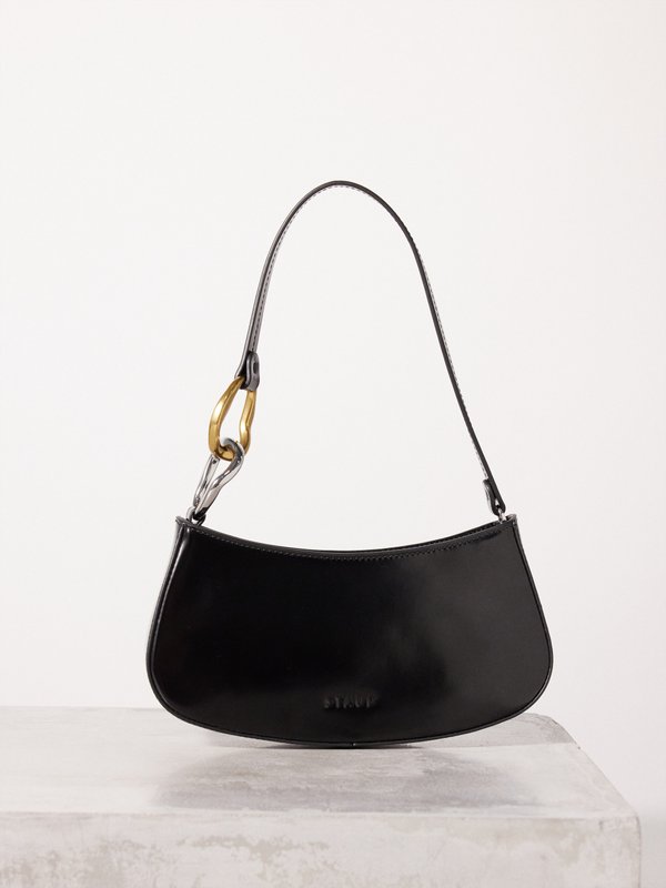 Black Ollie polished-leather shoulder bag | Staud | MATCHES UK