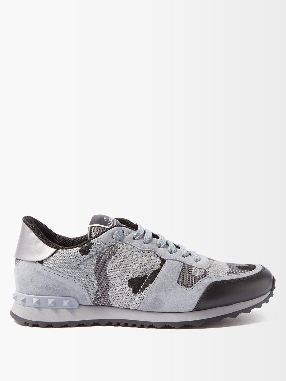 Alle Pjece Fighter Grey Rockrunner suede and camo-print mesh trainers | Valentino Garavani |  MATCHESFASHION US