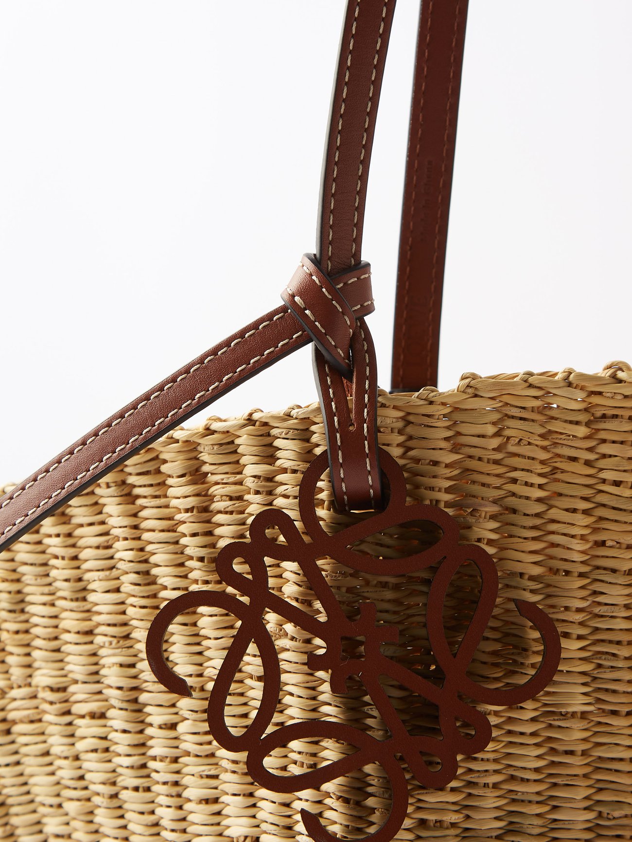 Neutral Shell leather-trim raffia basket bag | LOEWE