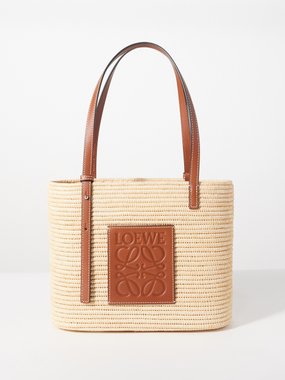 Shop LOEWE Anagram Calfskin Blended Fabrics Plain Leather Logo Straw Bags  (A223P65X01) by 絢-VoyagedeLuxe