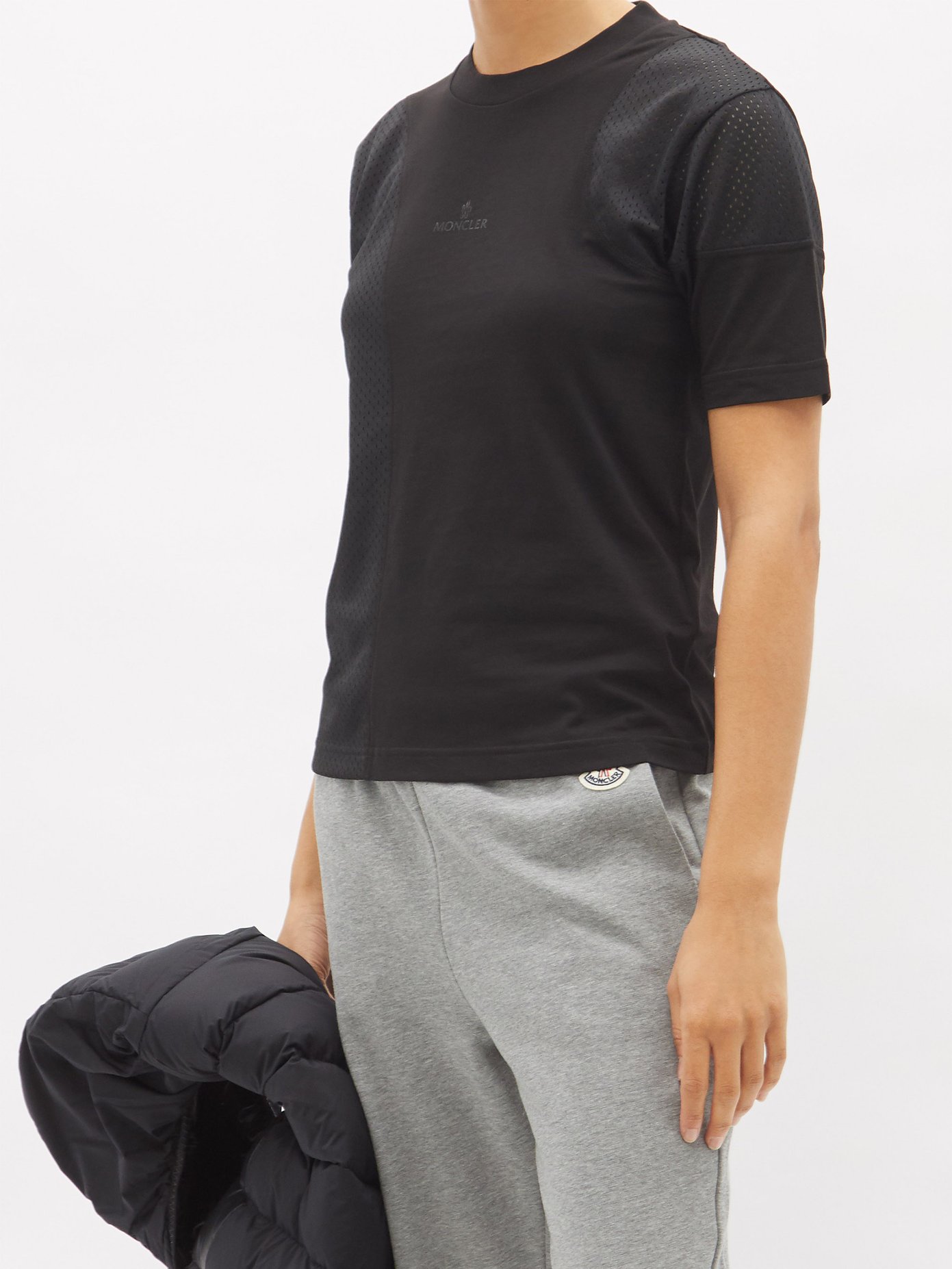 몽클레어 Moncler Mesh-panel cotton-jersey T-shirt,Black