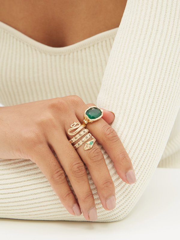 Jade Jagger Snake diamond, emerald & 18kt gold ring