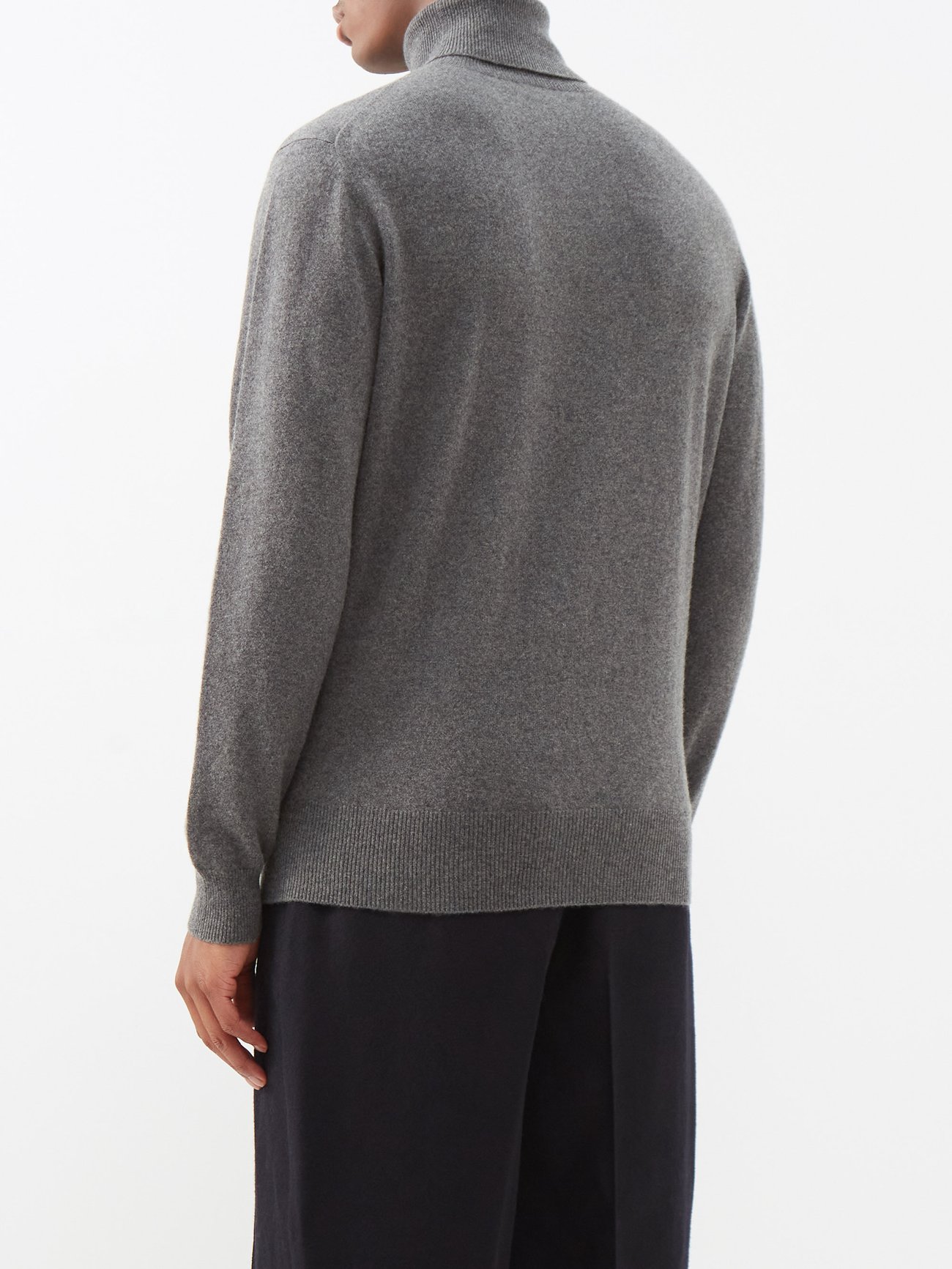 Grey Roll-neck fine-knit cashmere sweater, Raey