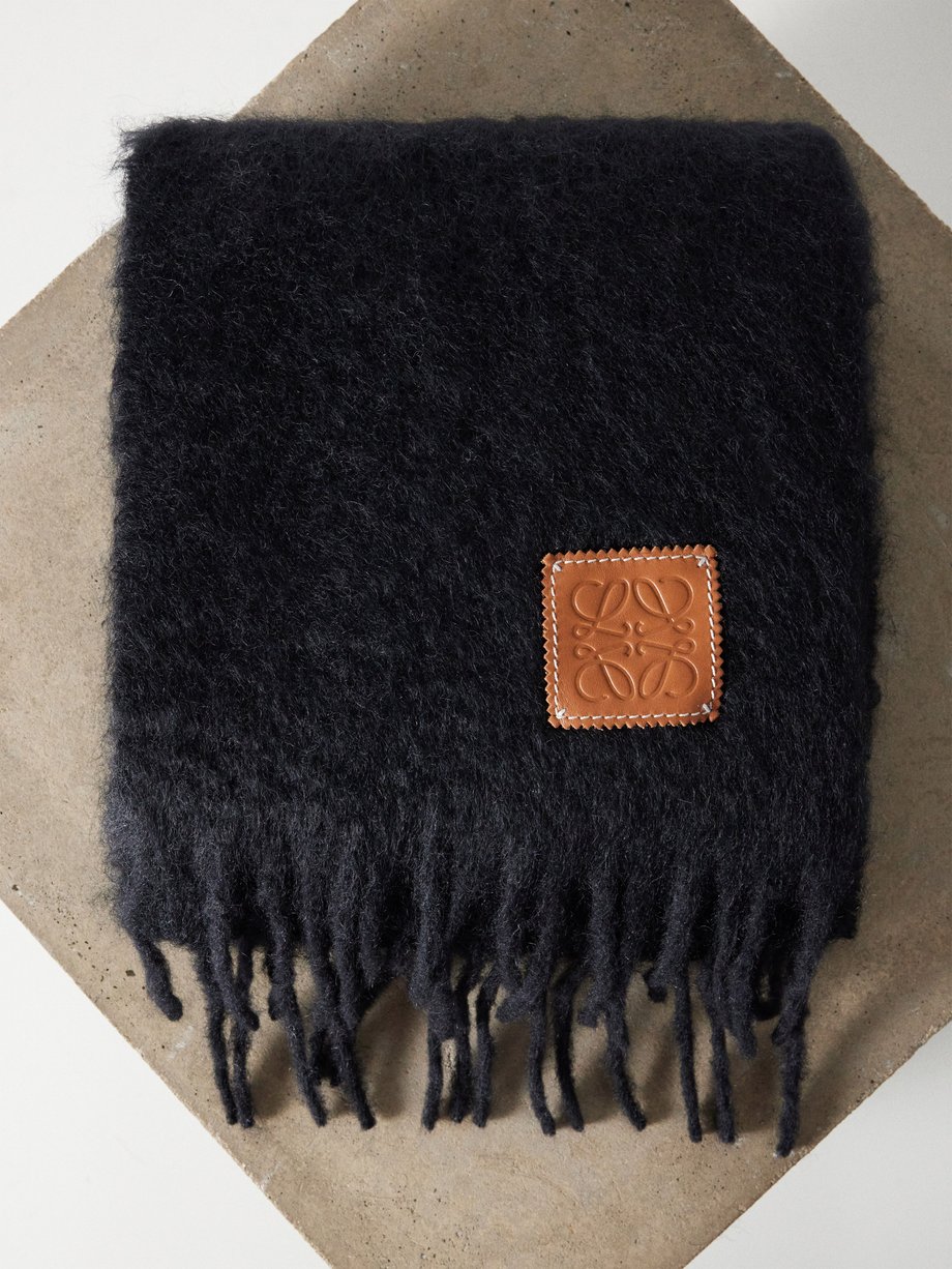 LOEWE Leather-patch wool-blend scarf