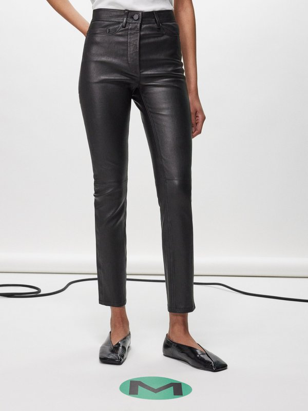 Leather Stretch Teddy Trousers in Black