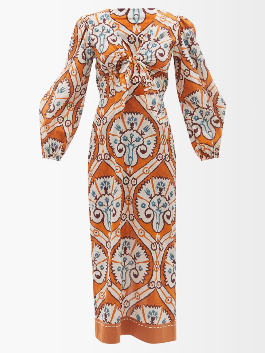 Brown Coucous Joy floral-print organic-cotton midi dress | Johanna ...