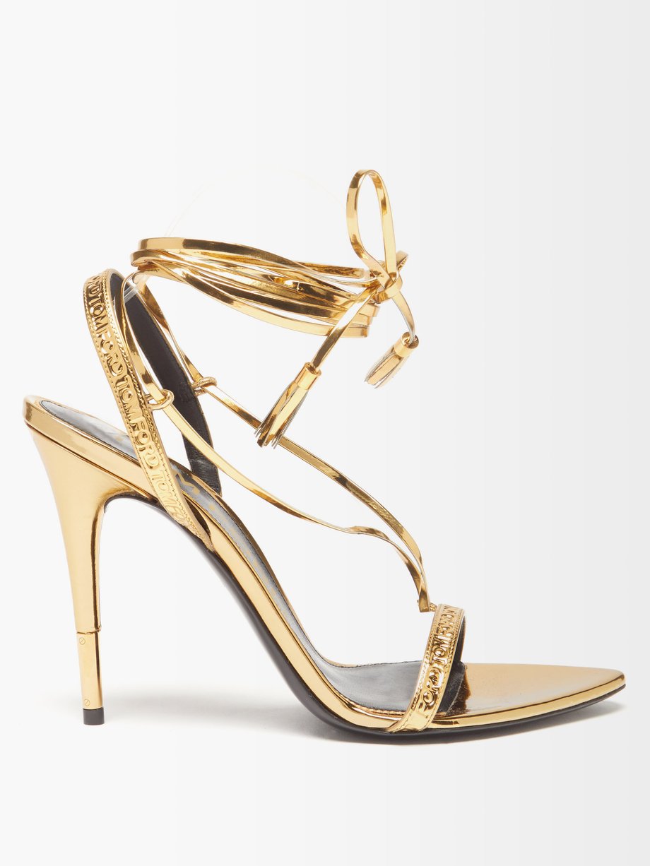 Gold Logo-debossed metallic-leather sandals | Tom Ford | MATCHESFASHION UK