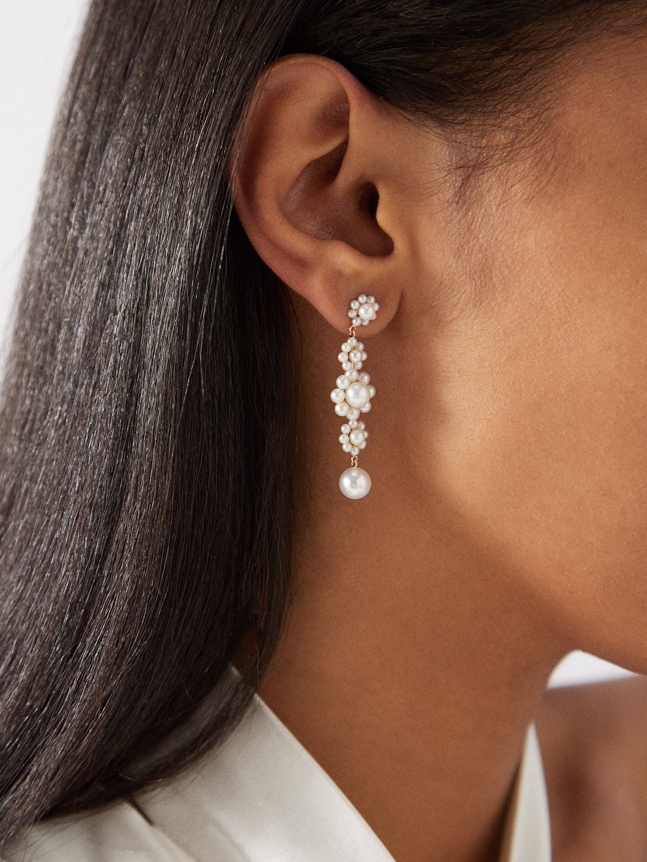 White Bellis pearl & 14kt gold drop earrings | Sophie Bille Brahe ...