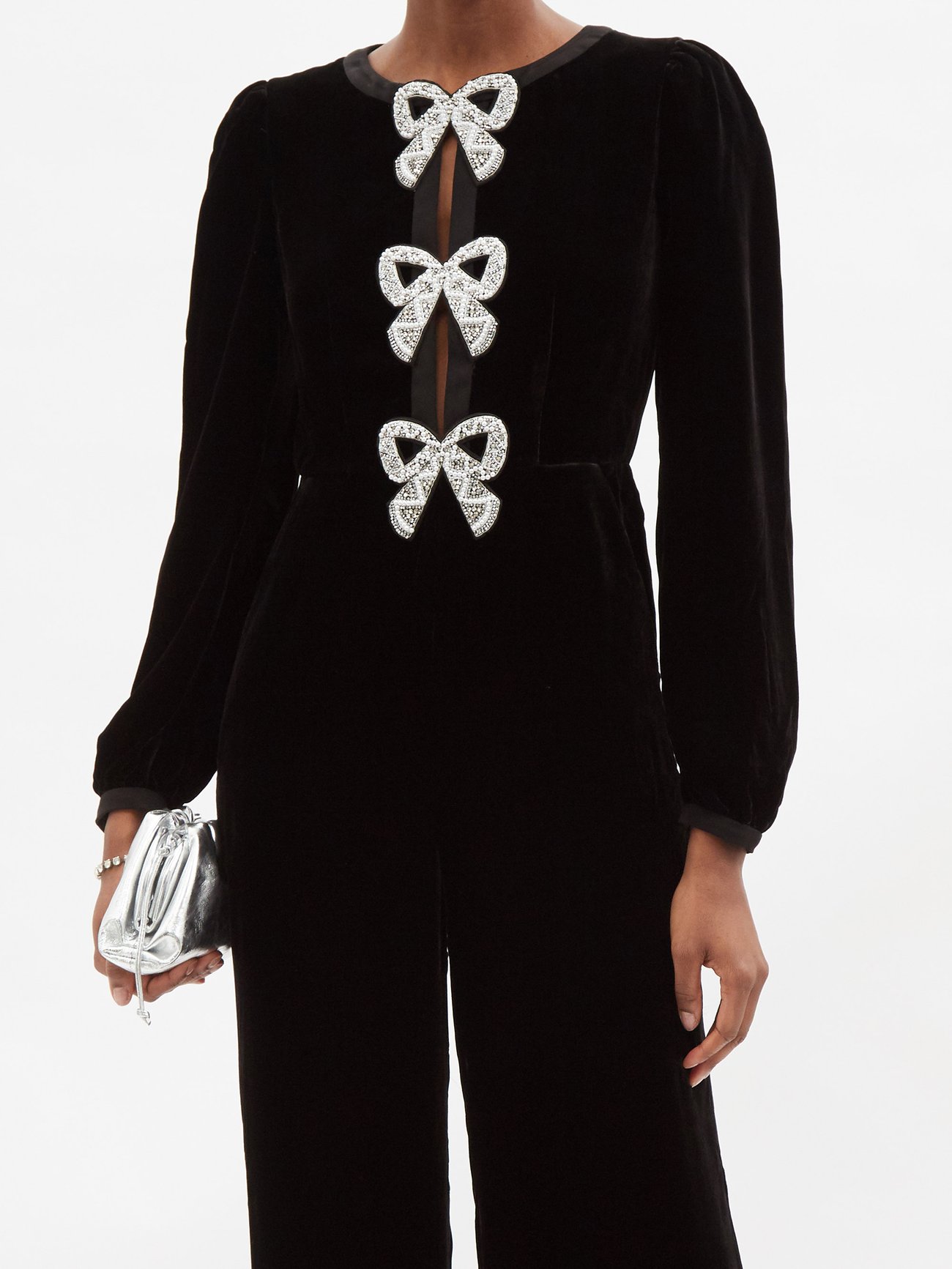 Nodress Original black velvet bow decorated lace jumpsuit camisole –  SoulWears