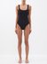 Square-neck crinkle-knit swimsuit