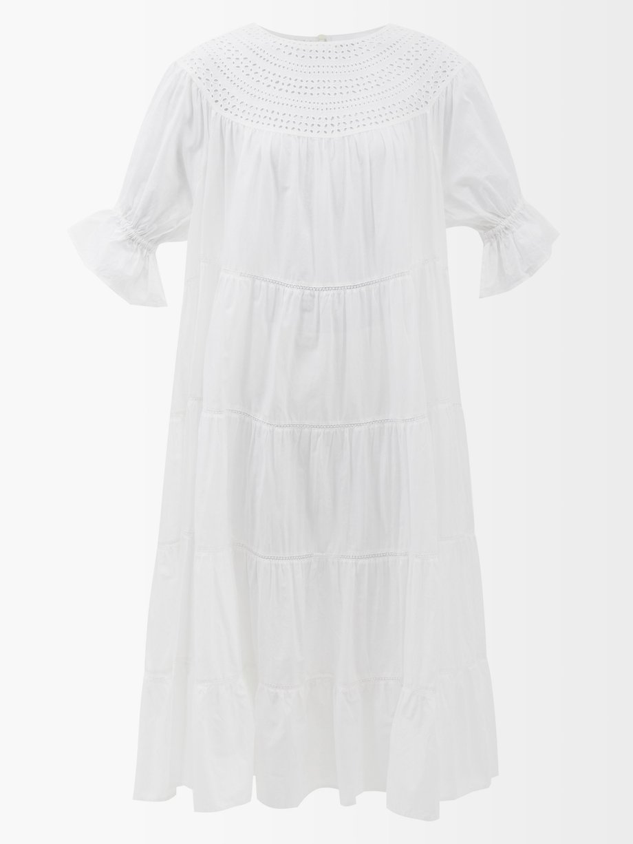 White Paradis broderie anglaise cotton-lawn midi dress | Merlette ...