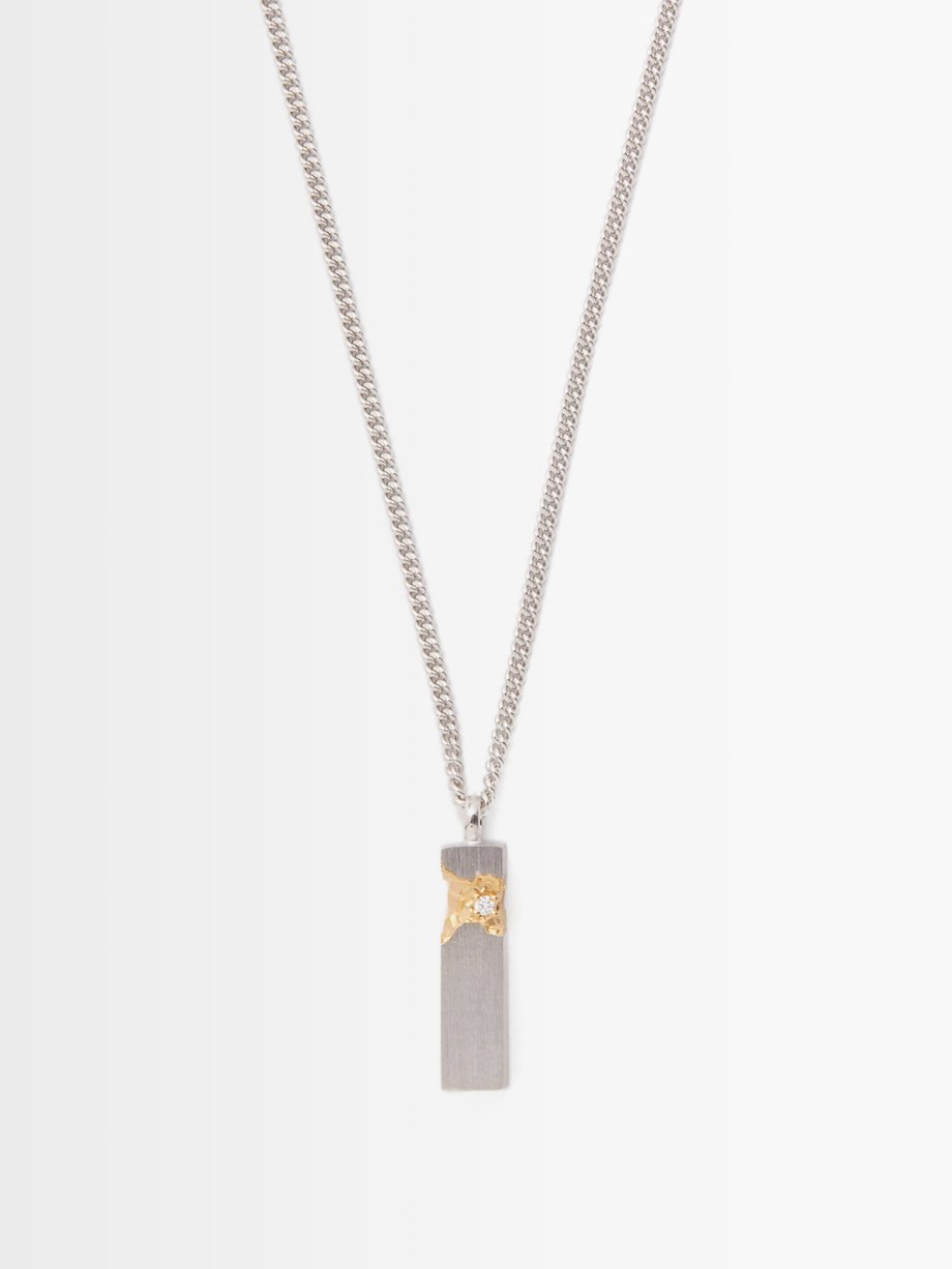 Silver Mined diamond, sterling silver & 14kt gold pendant | Tom