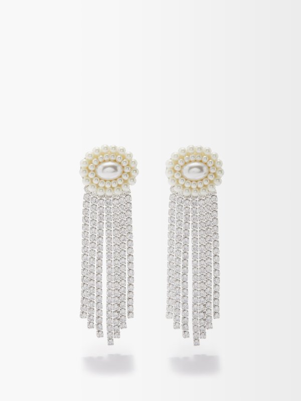 Shrimps Timo faux pearl & crystal drop clip earrings
