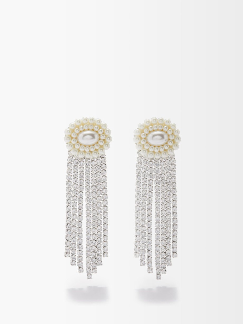 Shrimps Timo faux pearl & crystal drop clip earrings