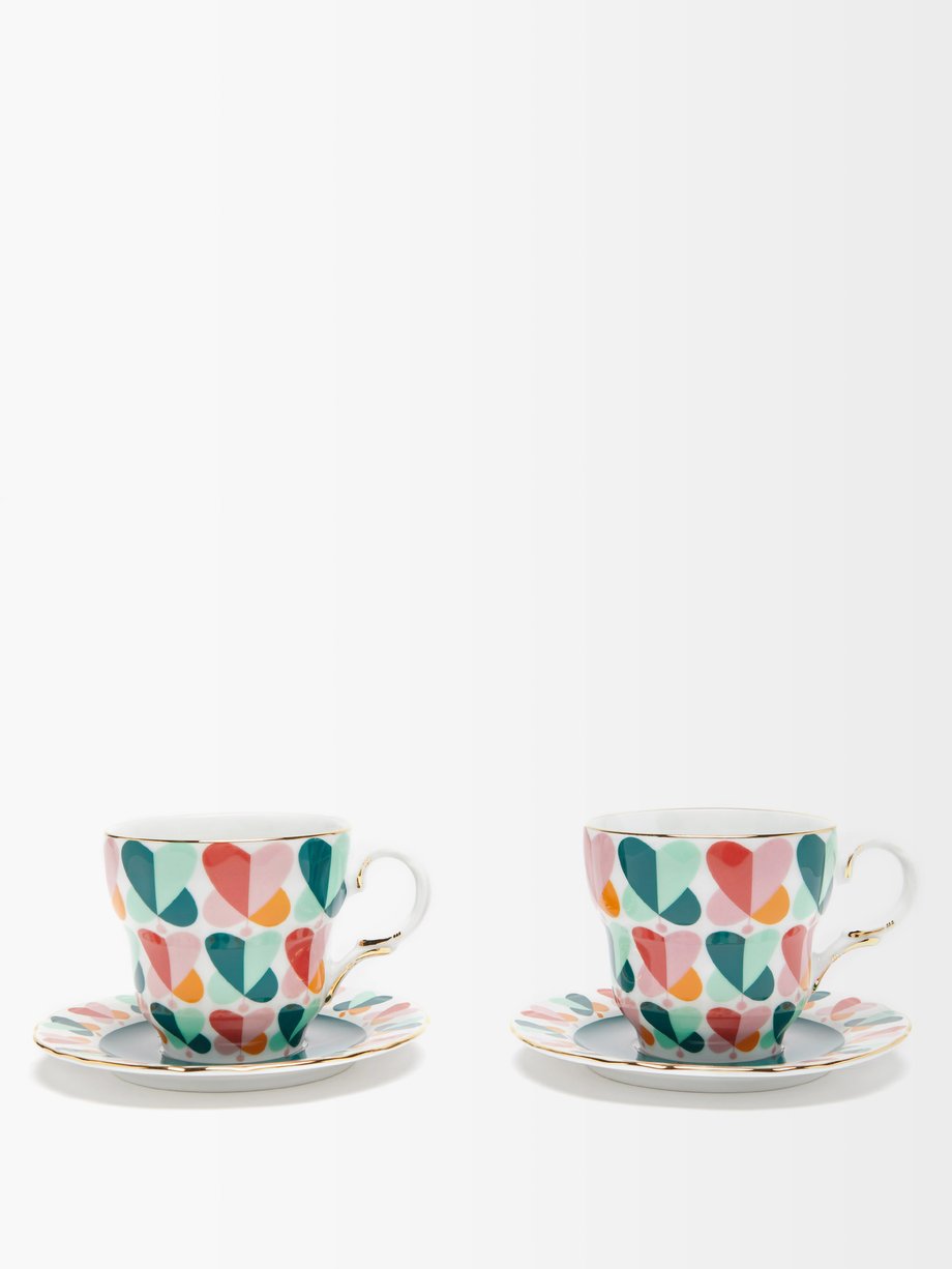 Green Set of two Big Mama porcelain cups and saucers, La DoubleJ