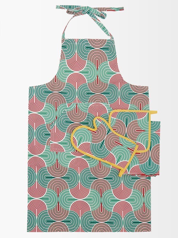 La DoubleJ Slinky Verde-print apron, mitt and cloth set