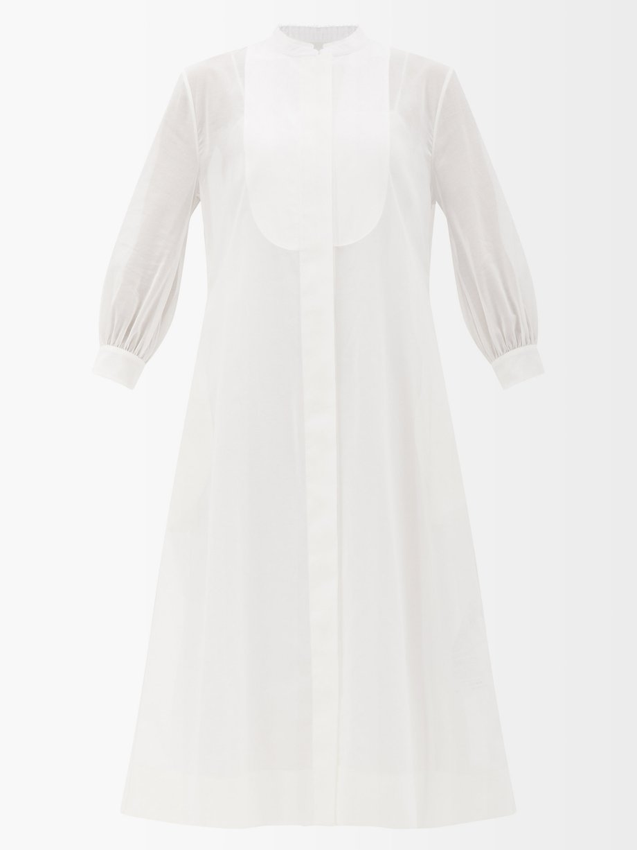 Jil Sander ジル サンダー カーブプラストロン コットンシャツドレス ホワイト｜MATCHESFASHION（マッチズファッション)