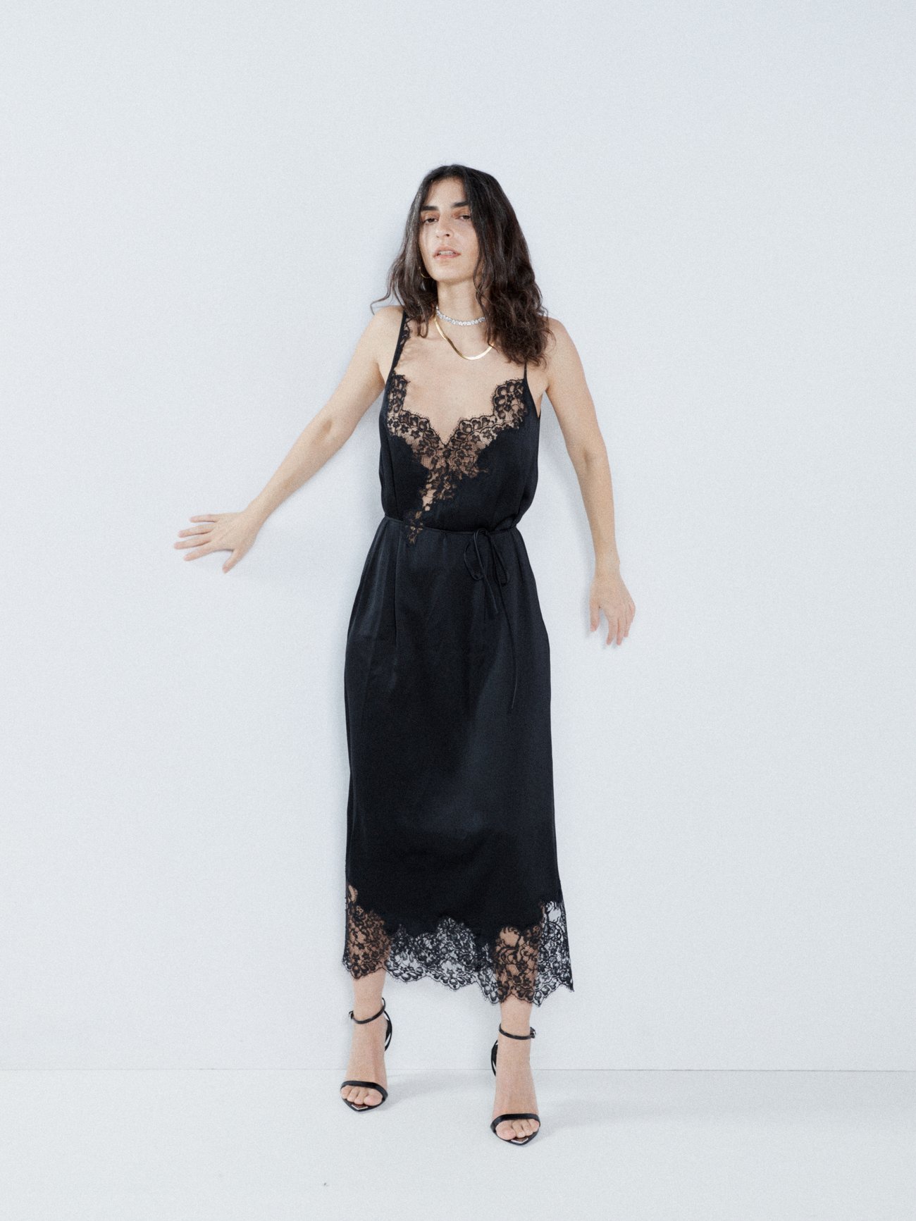 Black Lace-trim silk-satin slip dress | Raey | MATCHESFASHION UK