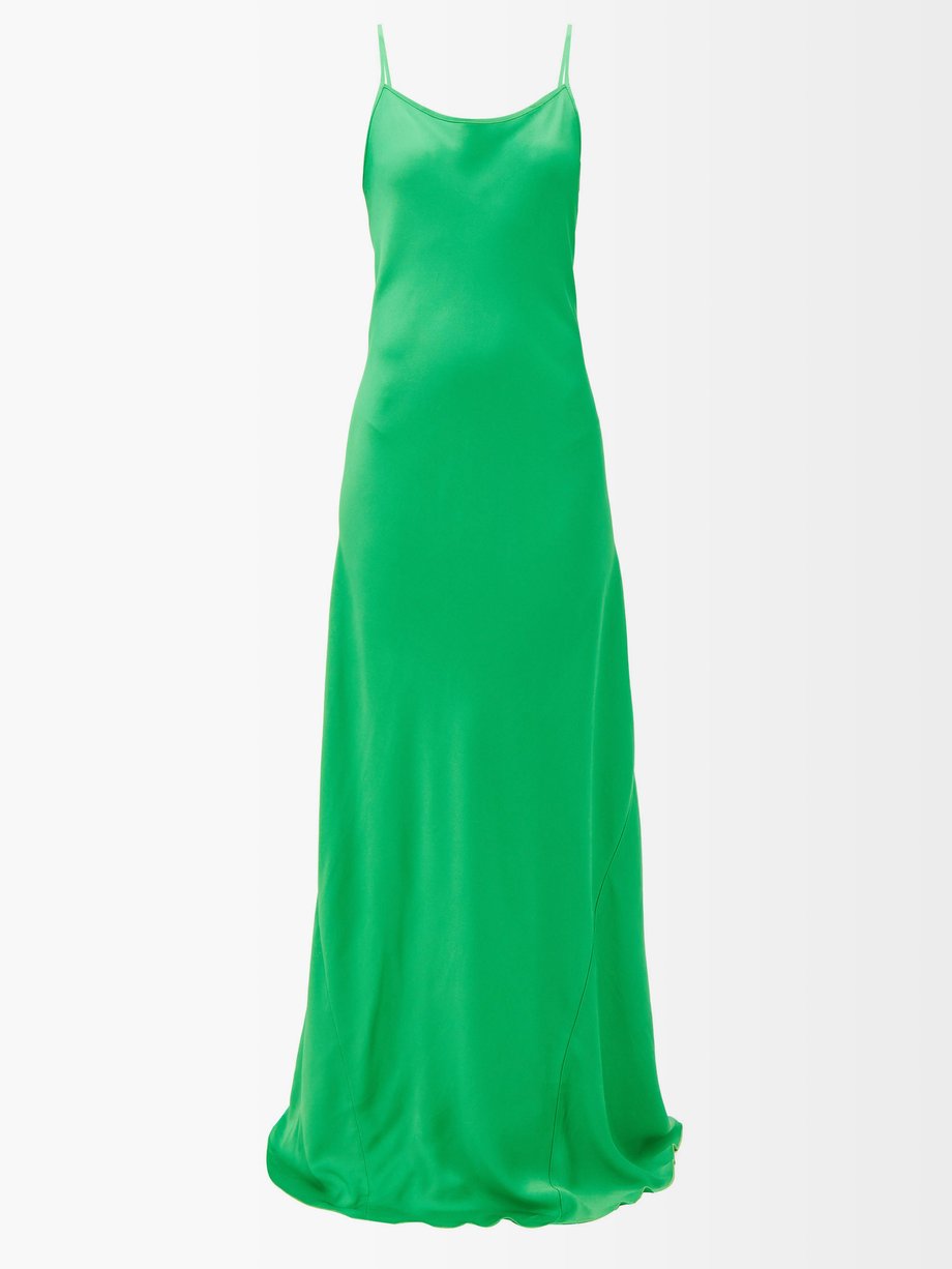 Green Backless satin maxi dress | Victoria Beckham | MATCHESFASHION UK