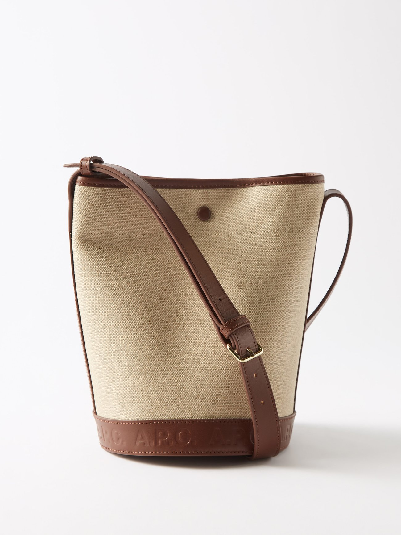 Beige Helene leather-trim canvas bucket bag, A.P.C.