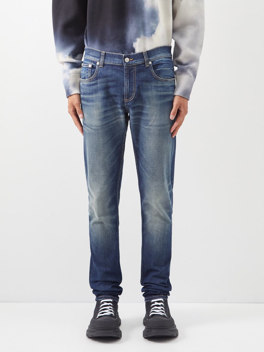 Alexander McQueen Graffiti-embroidered slim-leg jeans