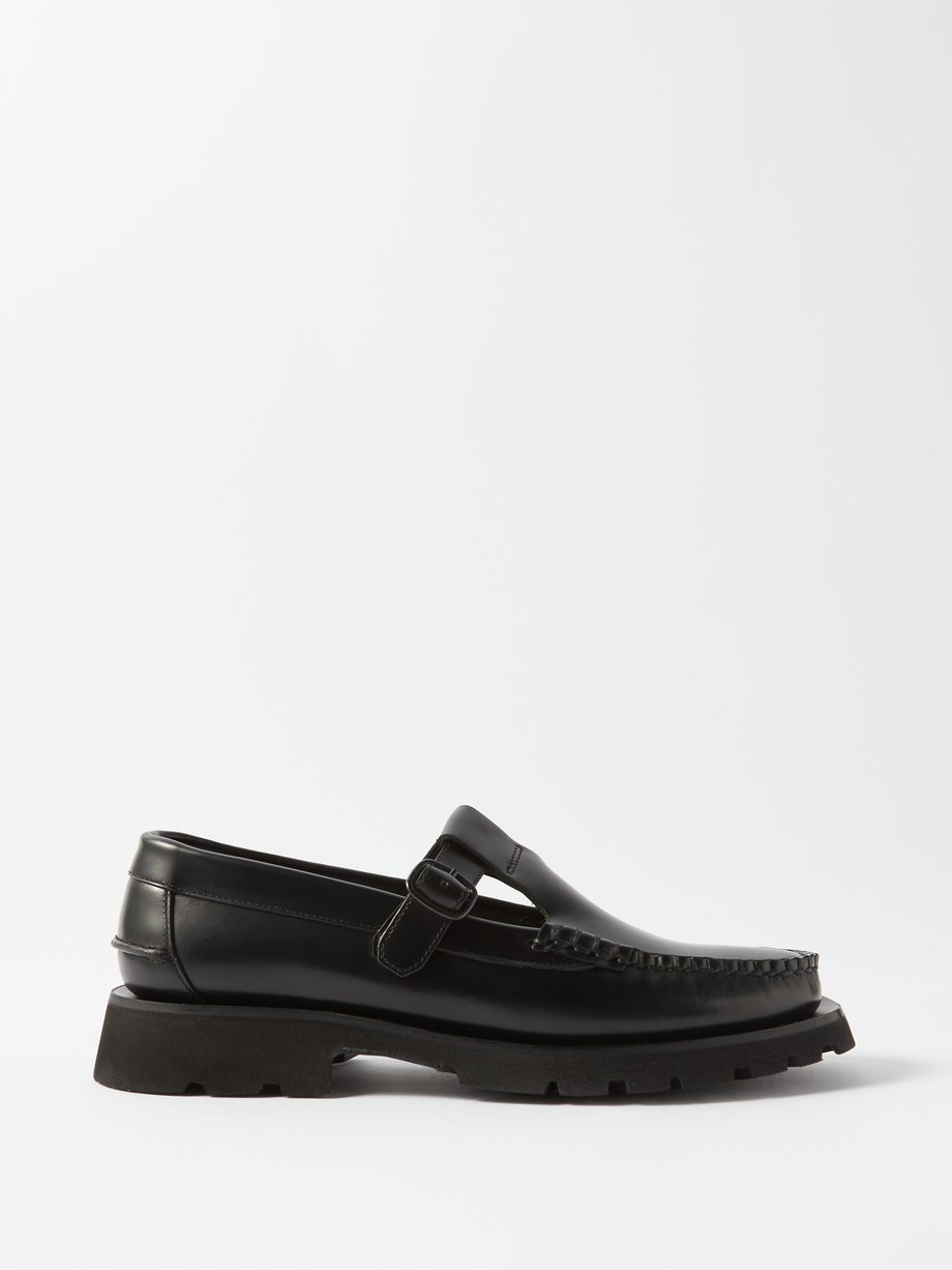 헤레우 Hereu Black Alber Sport leather T-strap loafers