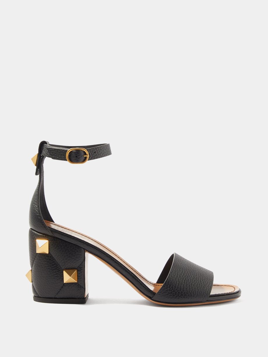 Black Roman Stud block-heel leather sandals | Valentino Garavani ...