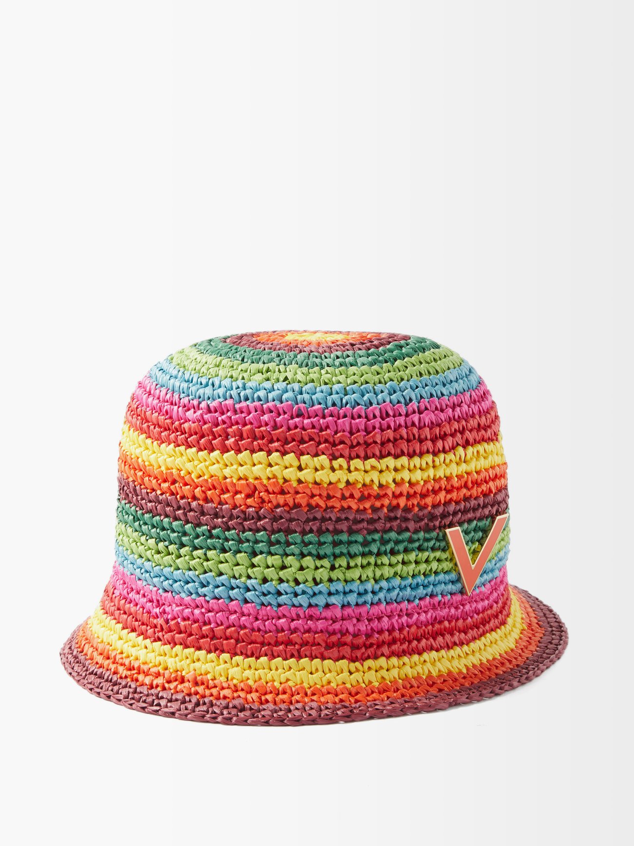 Print V-plaque striped crochet bucket hat | Valentino | MATCHESFASHION UK