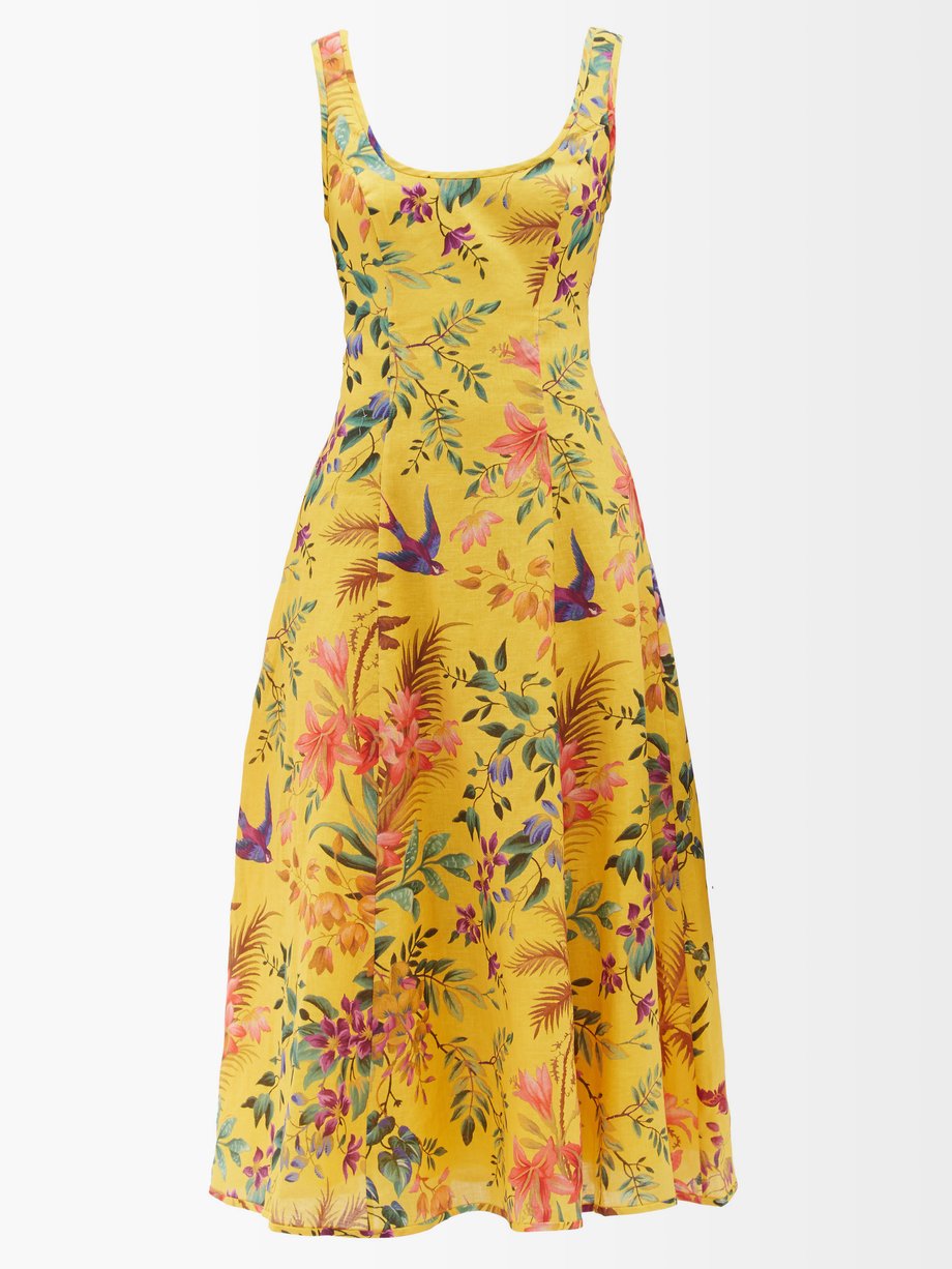 Yellow Tropicana printed-linen midi dress | Zimmermann | MATCHESFASHION UK