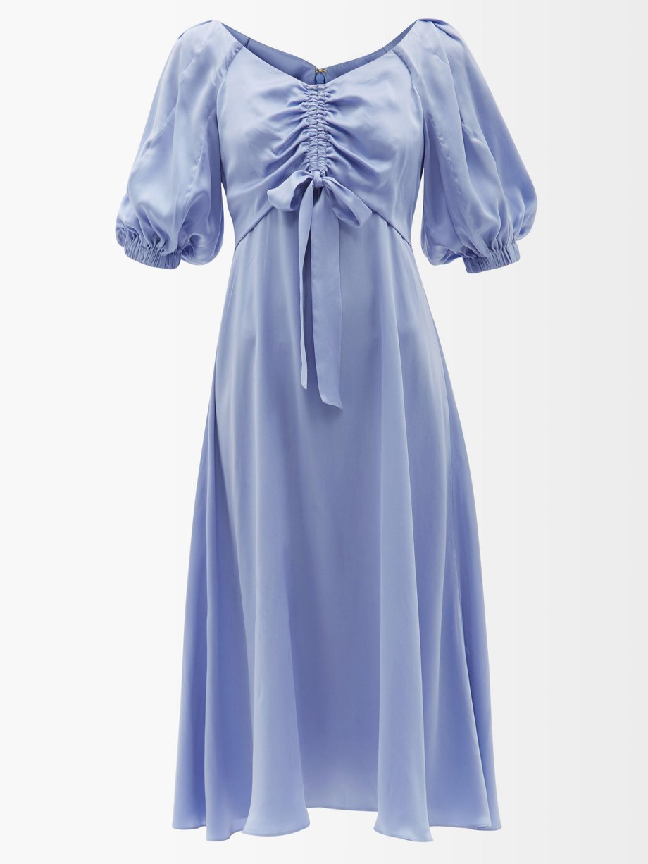 Zimmermann Puff-sleeved ruched silk midi dress