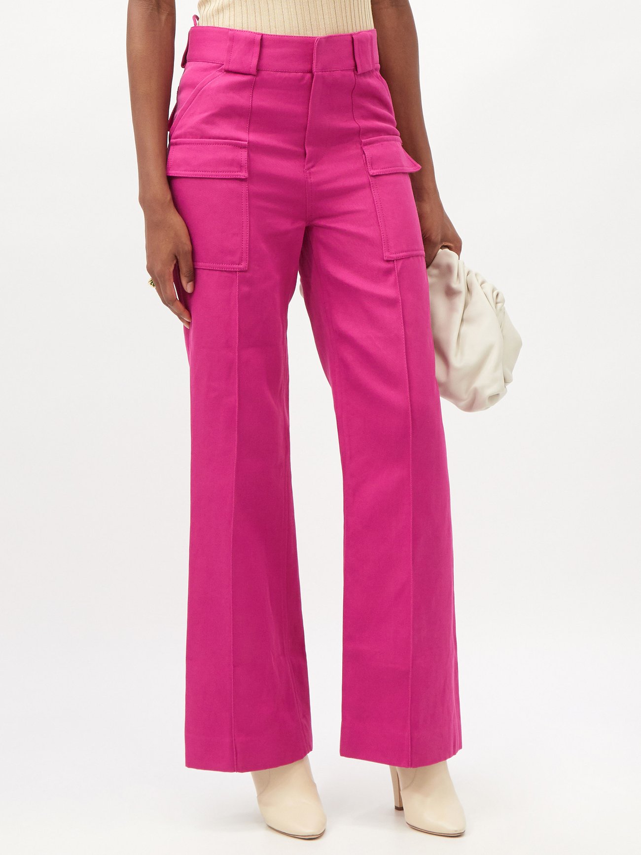 Pink Gaspar cotton-blend gabardine wide-leg trousers | Petar