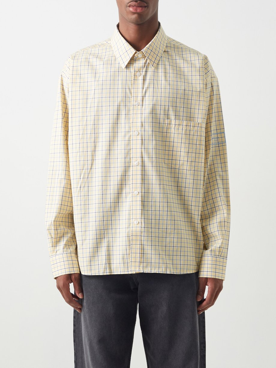 Logo-embroidered checked cotton-poplin shirt video