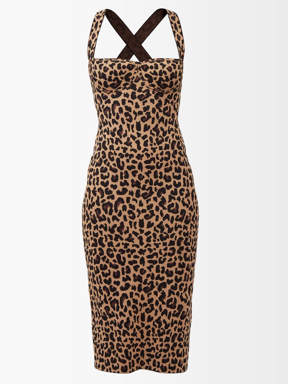 Beige Diana Leopard Print Knit Dress Galvan Matchesfashion Uk 8940