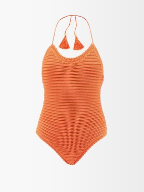Alanui Beach Break striped cotton-knit swimsuit