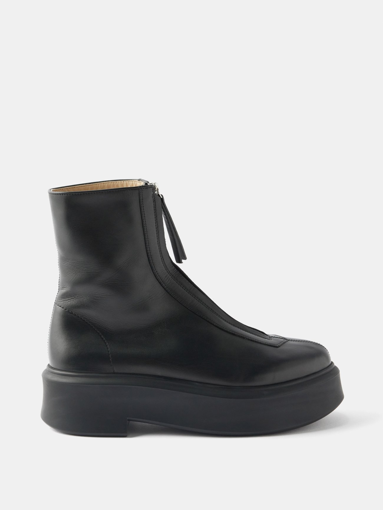 Black Zip-front leather ankle boots | The Row | MATCHESFASHION 