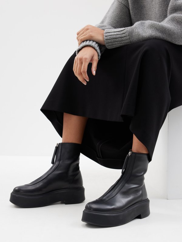 The Row Zip-front leather ankle boots