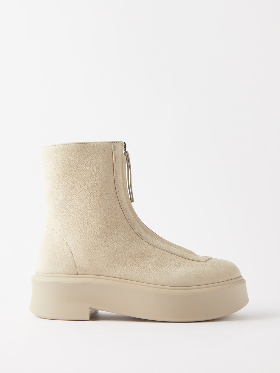Beige Front-zip grained-leather boots | The Row | MATCHES UK