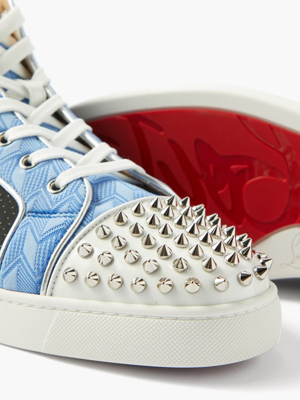 Christian Louboutin Lou Spikes jacquard and leather high-top trainers