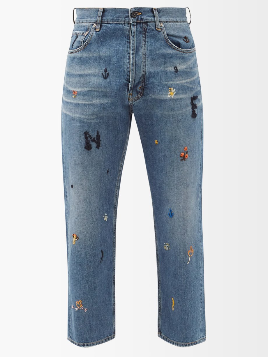 Blue Uzzi embroidered cropped jeans | Nick Fouquet | MATCHESFASHION UK
