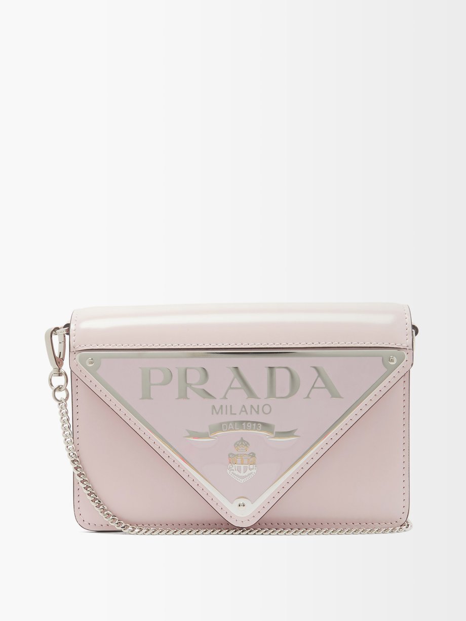 Pink Logo envelope-flap spazzolato-leather bag | Prada | MATCHESFASHION US