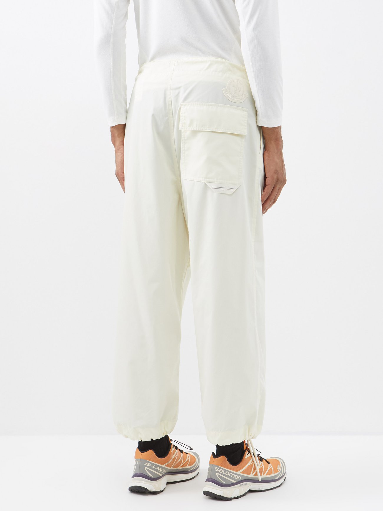 White Drawstring-cuff technical-canvas track pants