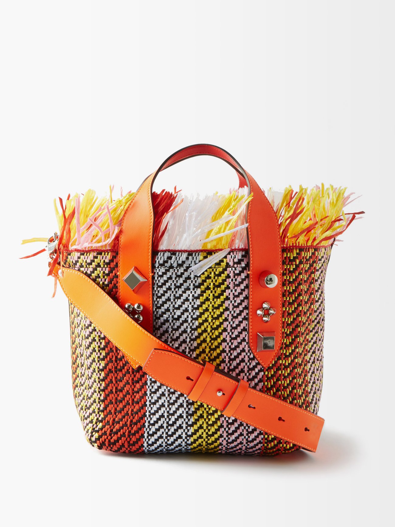 Orange Frangibus fringed woven basket bag | Christian Louboutin ...