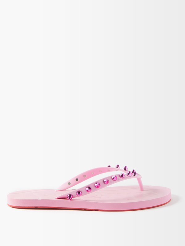 Pink Loubi studded rubber flip flops, Christian Louboutin