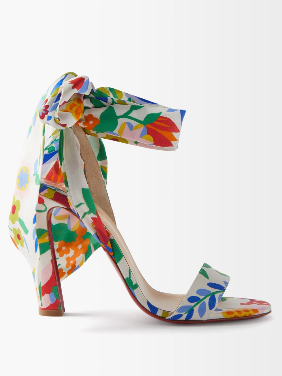 Christian Louboutin - Crosse du Desert 100 Floral Silk-satin Sandals - Womens - Multi