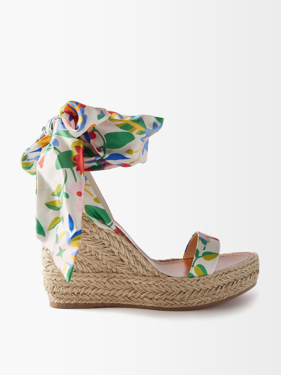 Monica du Desert 120 silk-tie wedge sandals | Christian Louboutin | MATCHESFASHION US